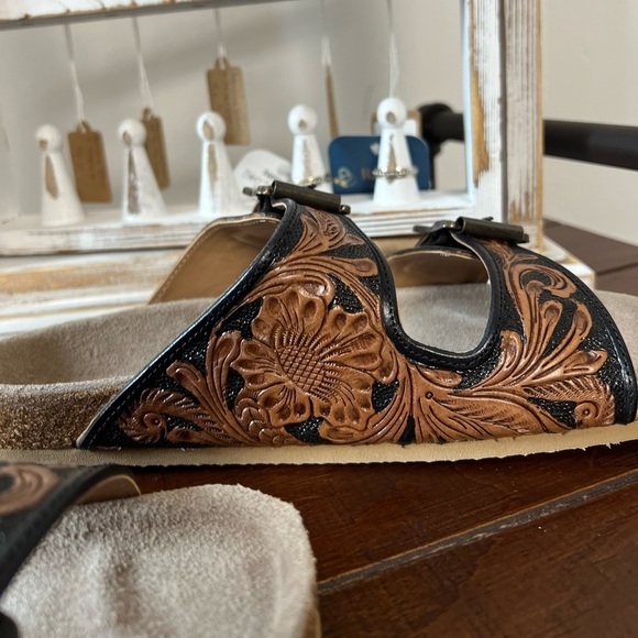 New Summer Myra Bag Handmade Tooled Genuine Leather Spring Sandals Black Brown - Picture 14 of 15